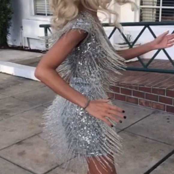 Sherri Hill Dress, Silver beaded fringe, homecoming dress - Picture 2 of 2